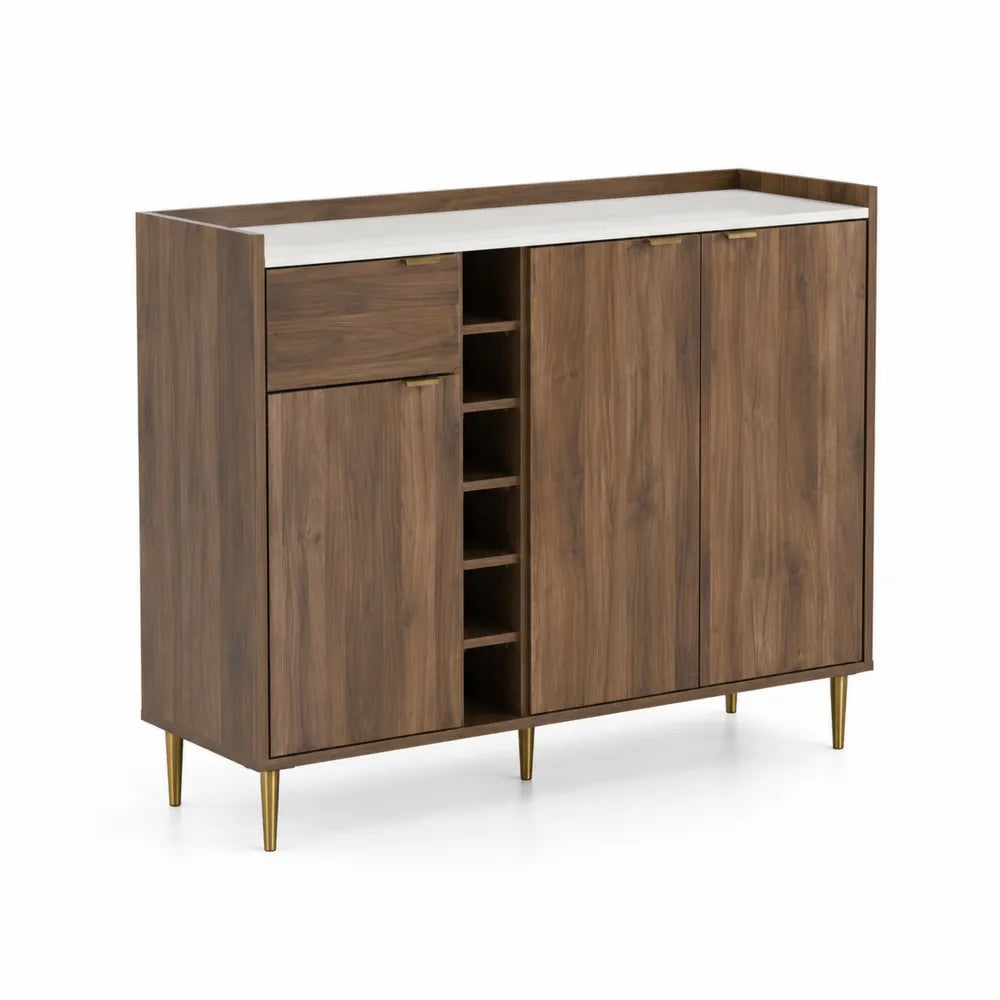 Sideboard Holz Dunkelbraun mit Wei?em Oberteil und Weinregal