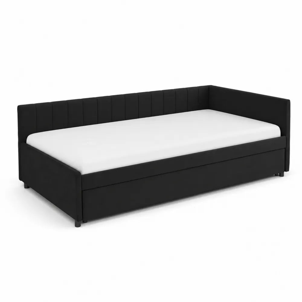 Schwarzes Tagesbett mit Polyesterbezug 200x90 cm
