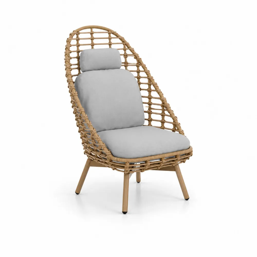 Rattanstuhl mit Polyesterkissen in Grau