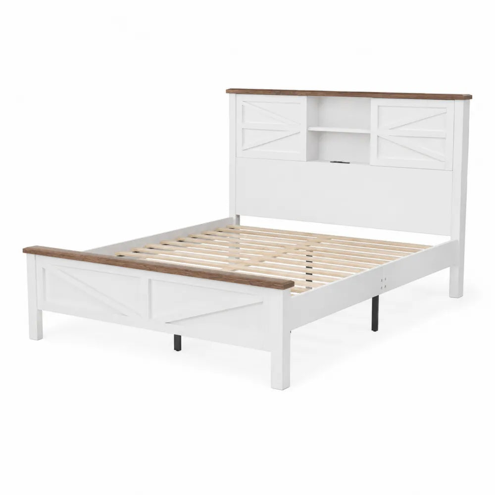 Doppelbett Wei? Holz 200x160 cm mit Stauraum