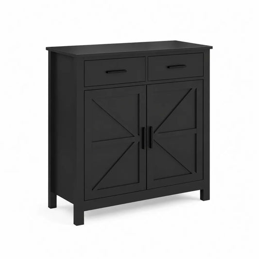 Schwarzes MDF-Sideboard mit zwei T¨¹ren und Schubladen