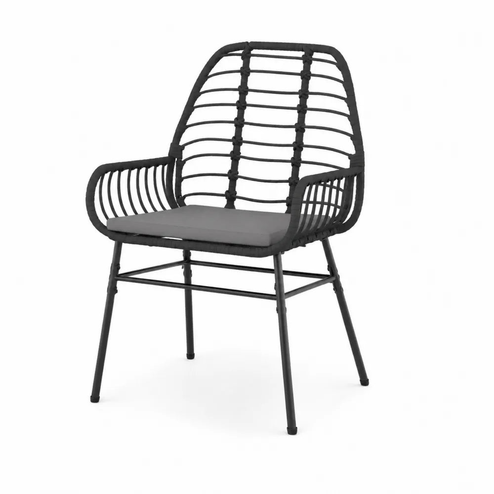 Stuhl aus Stahl und Rattan Schwarz Grau