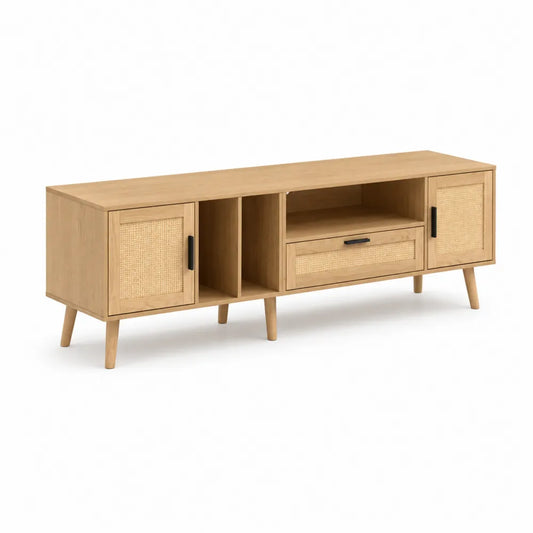 TV-Schrank Eichenfurnier mit Rattanfaser 150cm