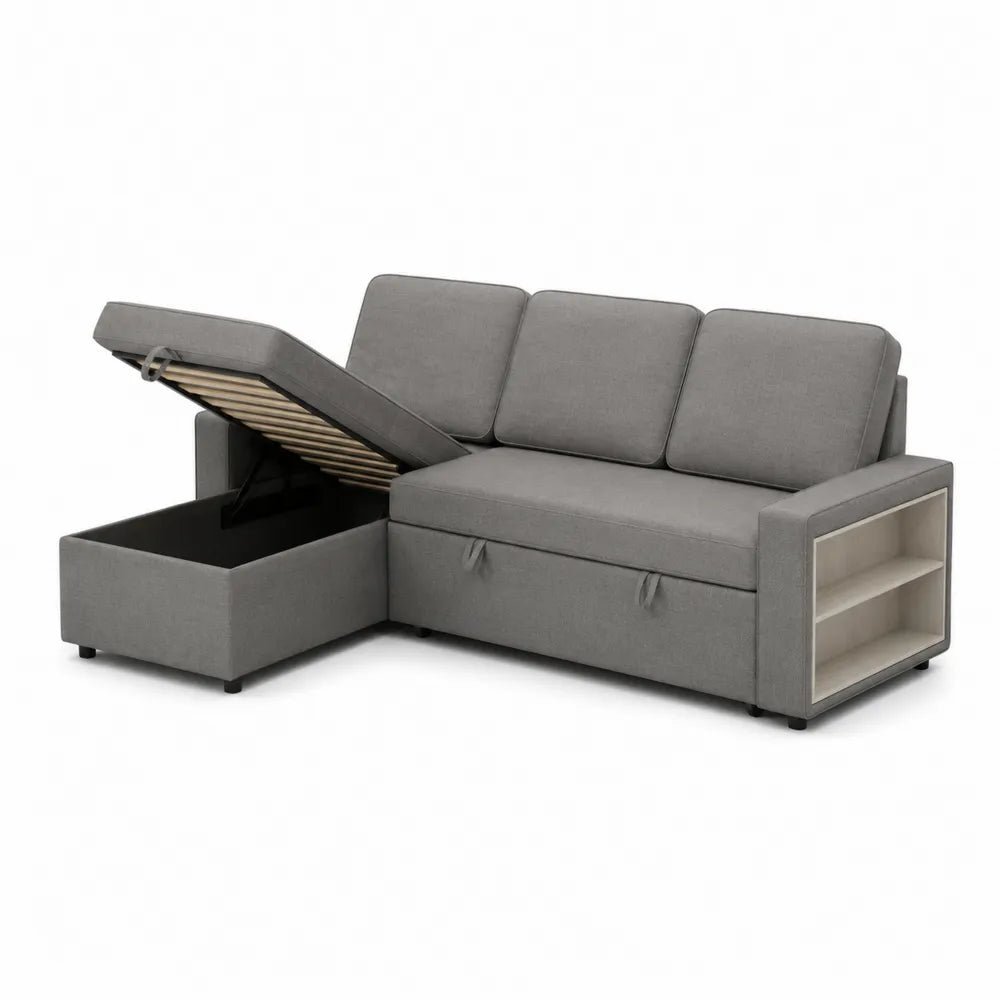 Eck-Schlafsofa aus Polyestergewebe mit Stauraum Grau 230x150x85 cm
